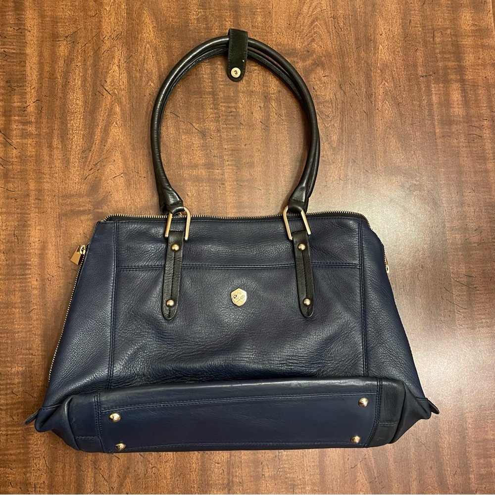 Poppy Barley ‘Perfect’ Leather Navy Black Shoulder Bag Tote Laptop Purse